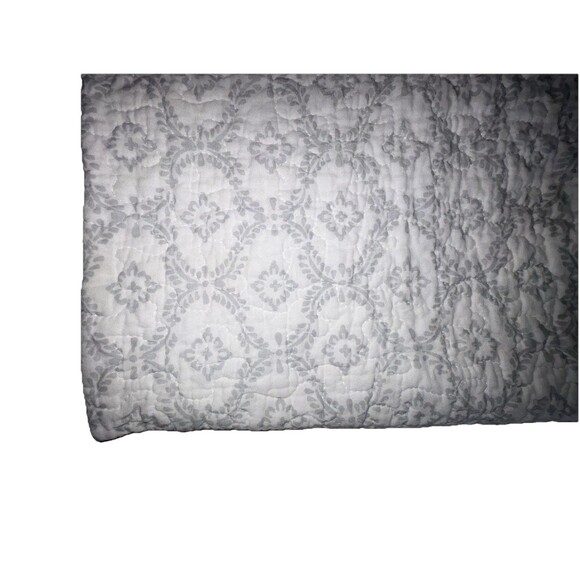 Laura Ashley European Single Pillow Sham Gray White Floral Quilted Zip Close - Picture 3 of 6
